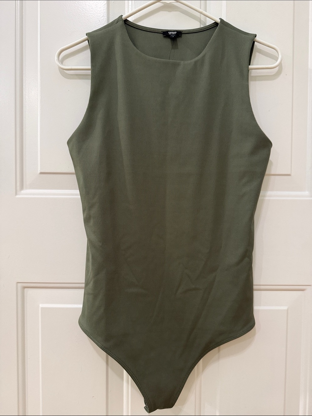Express Olive Green Ribbed Sleeveless Bodysuit